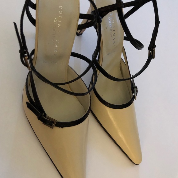Colin Stuart Cream/Black Strap heels - Picture 2 of 6